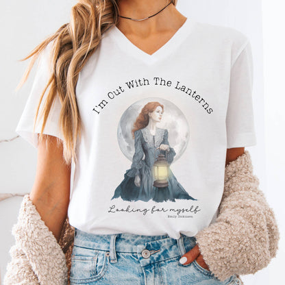 V-neck White / S I'm Out With The Lanterns Looking For Myself Emily Dickinson V-neck The Mystic Eden