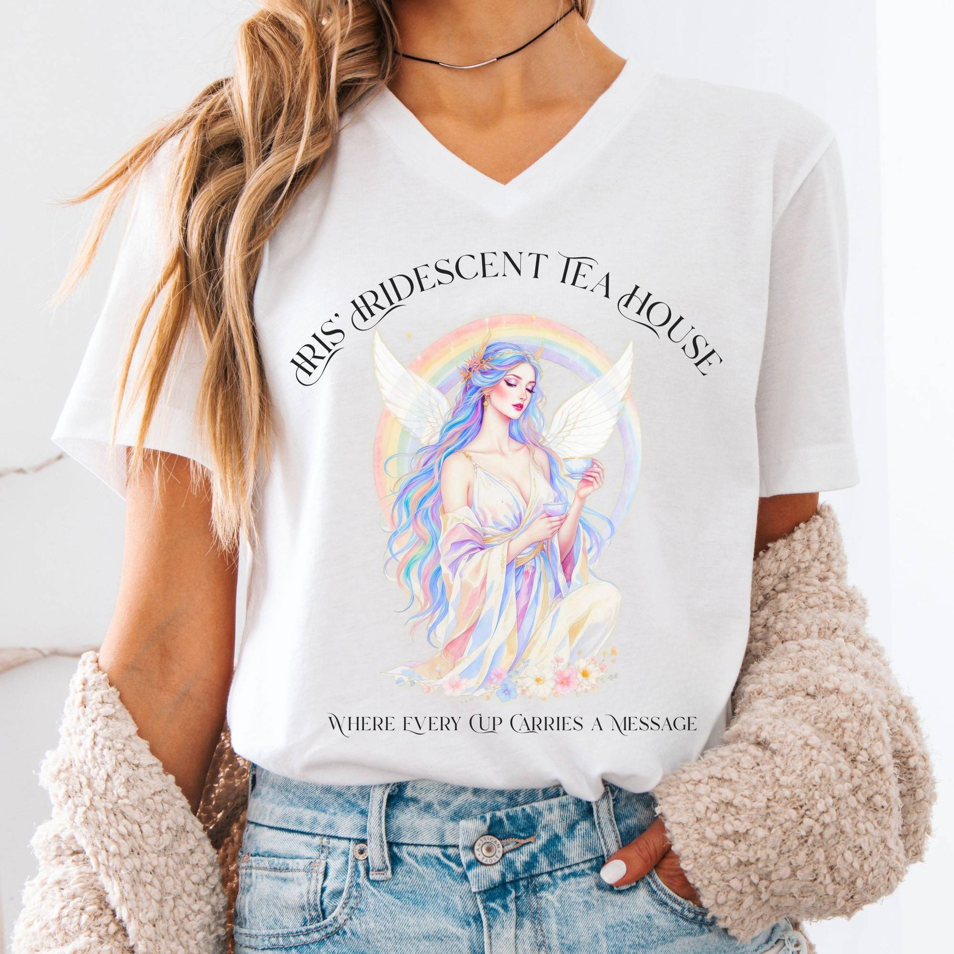 V-neck White / S Iris’ Iridescent Tea House Mythology V-neck The Mystic Eden