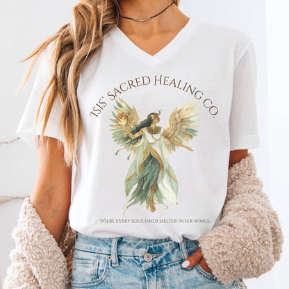 V-neck White / S Isis' Sacred Healing Co Egyptian Mythology V-Neck The Mystic Eden