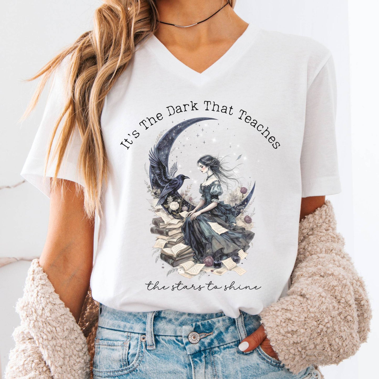 V-neck White / S It's the Dark That Teaches the Stars to Shine Poe Inspired V-neck The Mystic Eden