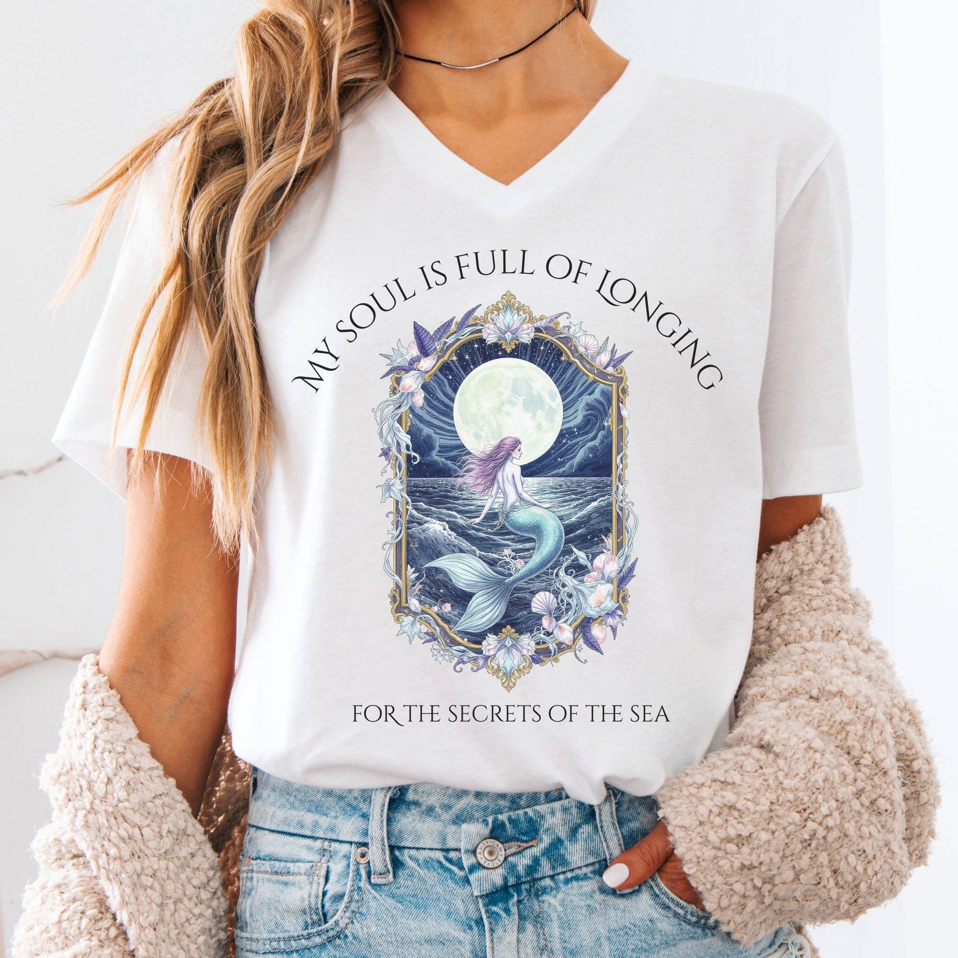 V-neck White / S My Soul Is Full Of Longing Poetry V-neck The Mystic Eden