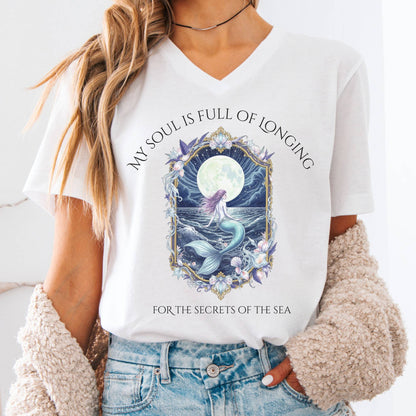 V-neck White / S My Soul Is Full Of Longing Poetry V-neck The Mystic Eden