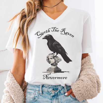 V-neck White / S Quoth the Raven Nevermore Edgar Allan Poe V-neck The Mystic Eden