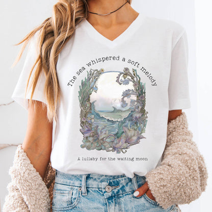 V-neck White / S Sea Lullaby for the Waiting Moon Poetry V-neck The Mystic Eden