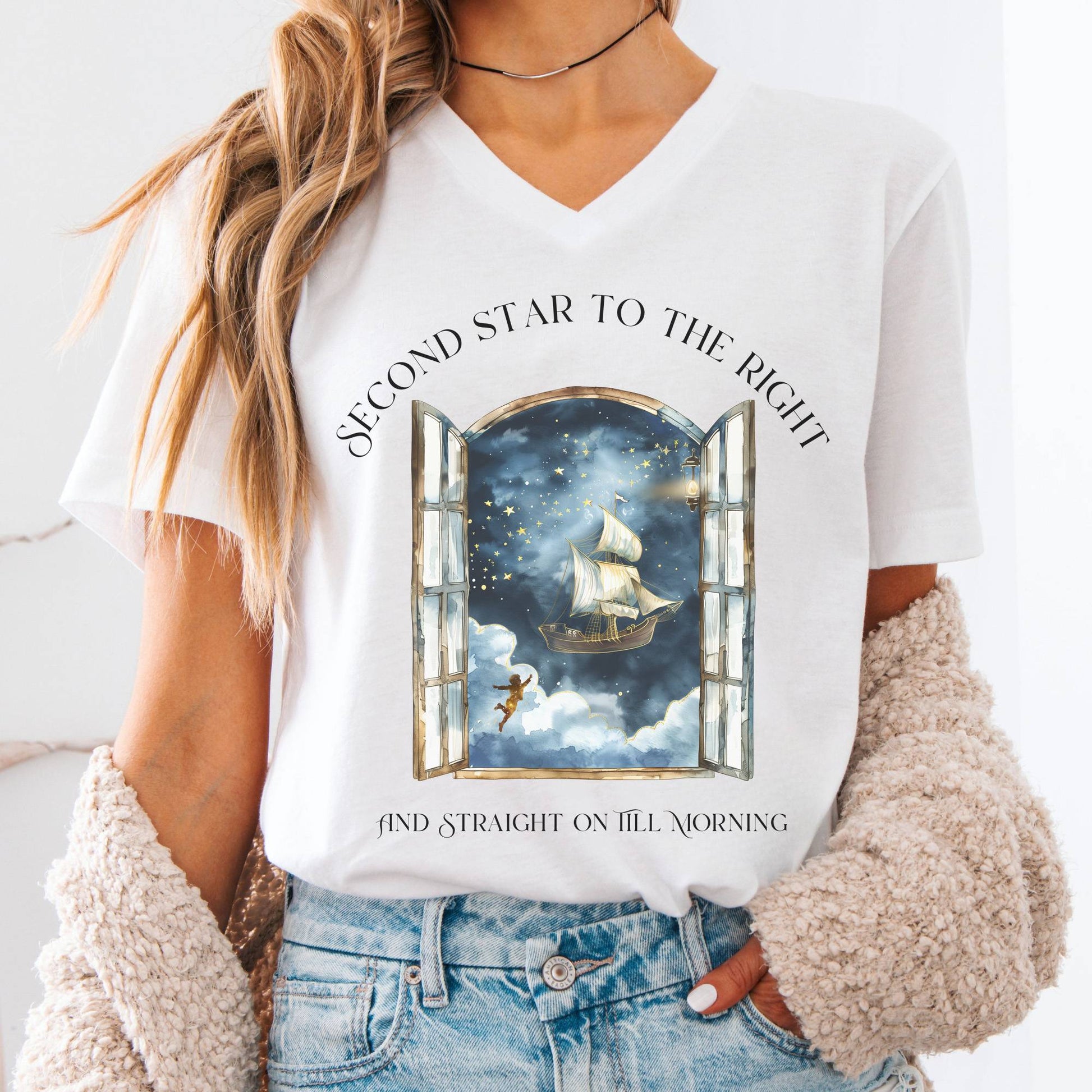 V-neck White / S Second Star to the Right Peter Pan V-Neck The Mystic Eden