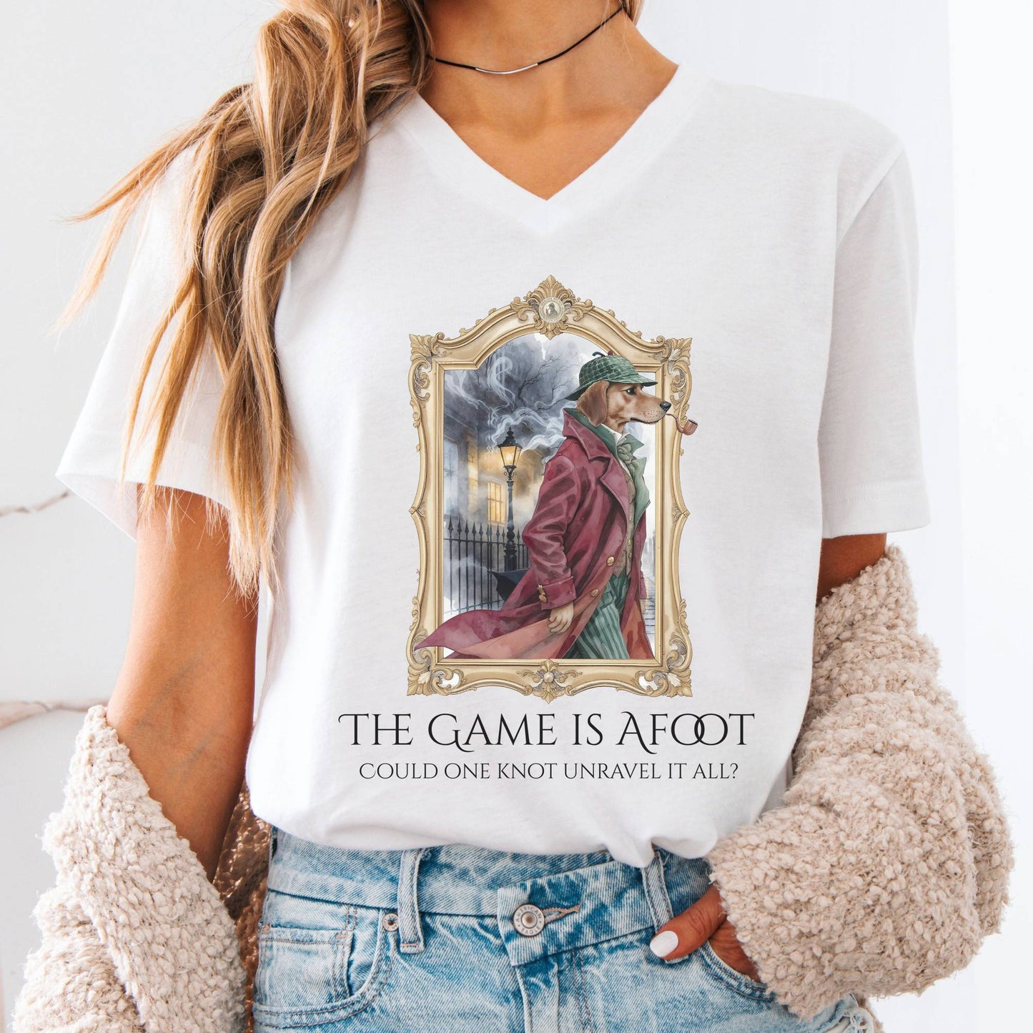 V-neck White / S The Game Is Afoot Sherlock Holmes V-neck The Mystic Eden