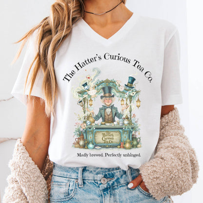 V-neck White / S The Hatters Curious Tea Co  V-neck The Mystic Eden