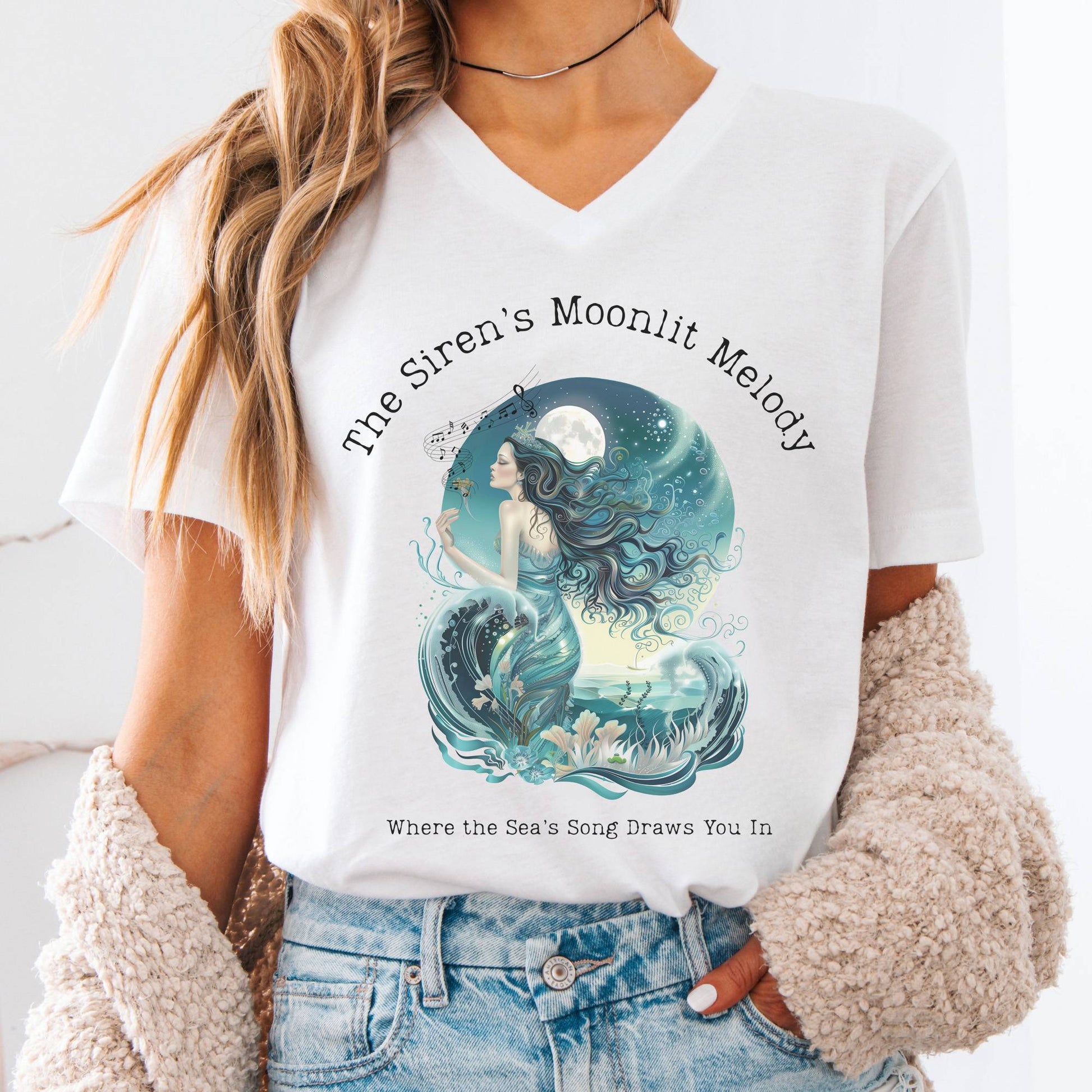 V-neck White / S The Siren’s Moonlit Melody Mythology V-neck The Mystic Eden