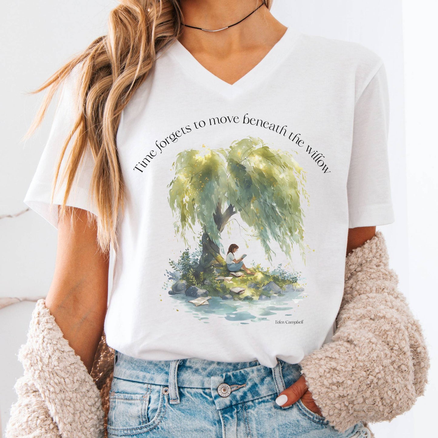 V-neck White / S Time Forgets to Move Beneath the Willow V-neck The Mystic Eden