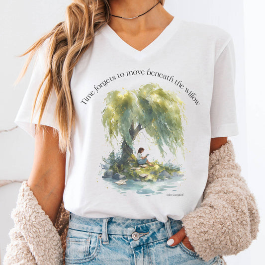 V-neck White / S Time Forgets to Move Beneath the Willow V-neck The Mystic Eden