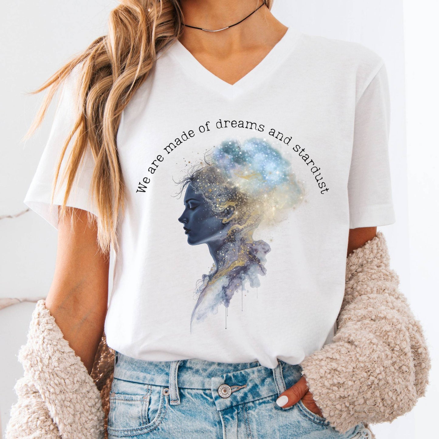 V-neck White / S We Are Made of Dreams and Stardust V-neck The Mystic Eden