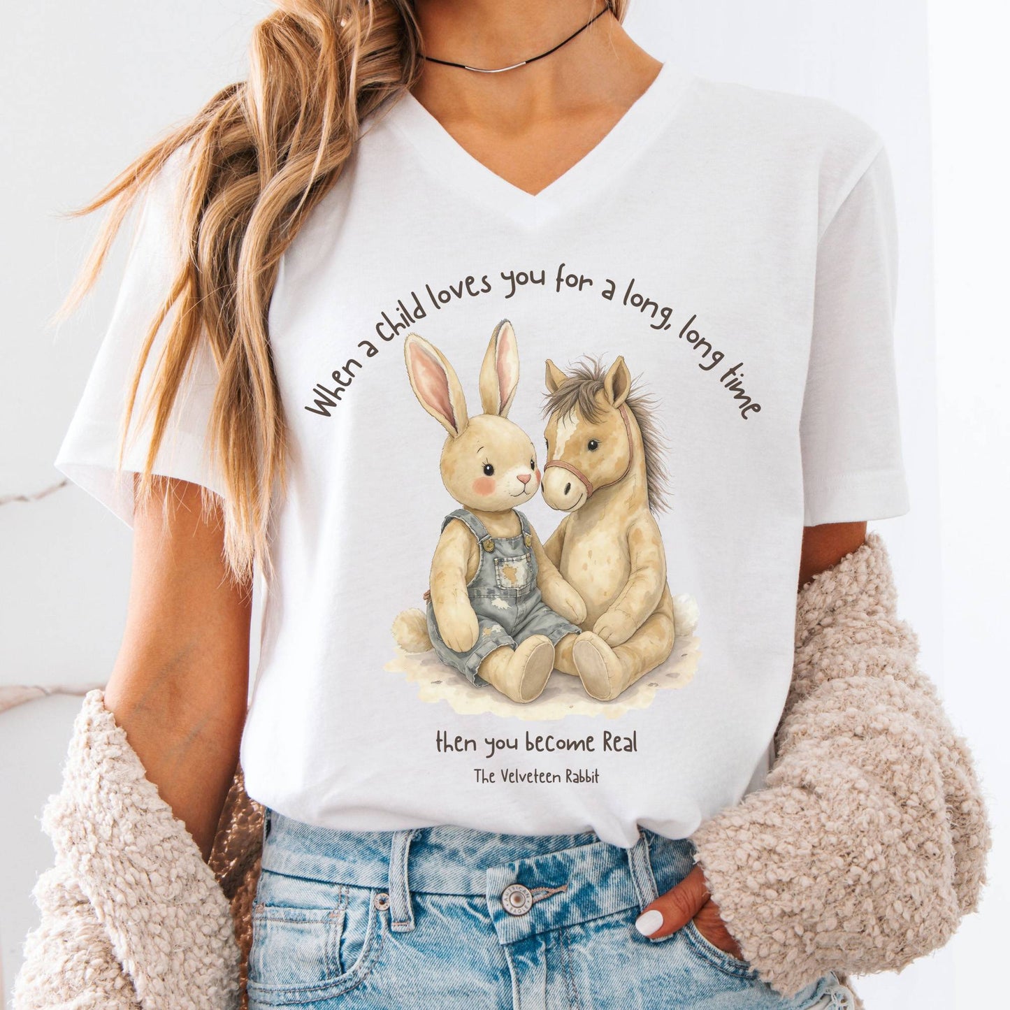 V-neck White / S You Become Real The Velveteen Rabbit V-Neck The Mystic Eden